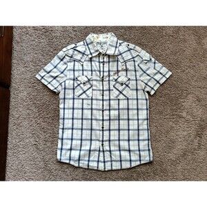 Toxic Waste Button Up Shirt Men's XL Western Plaid Embroidered Short Sleeve